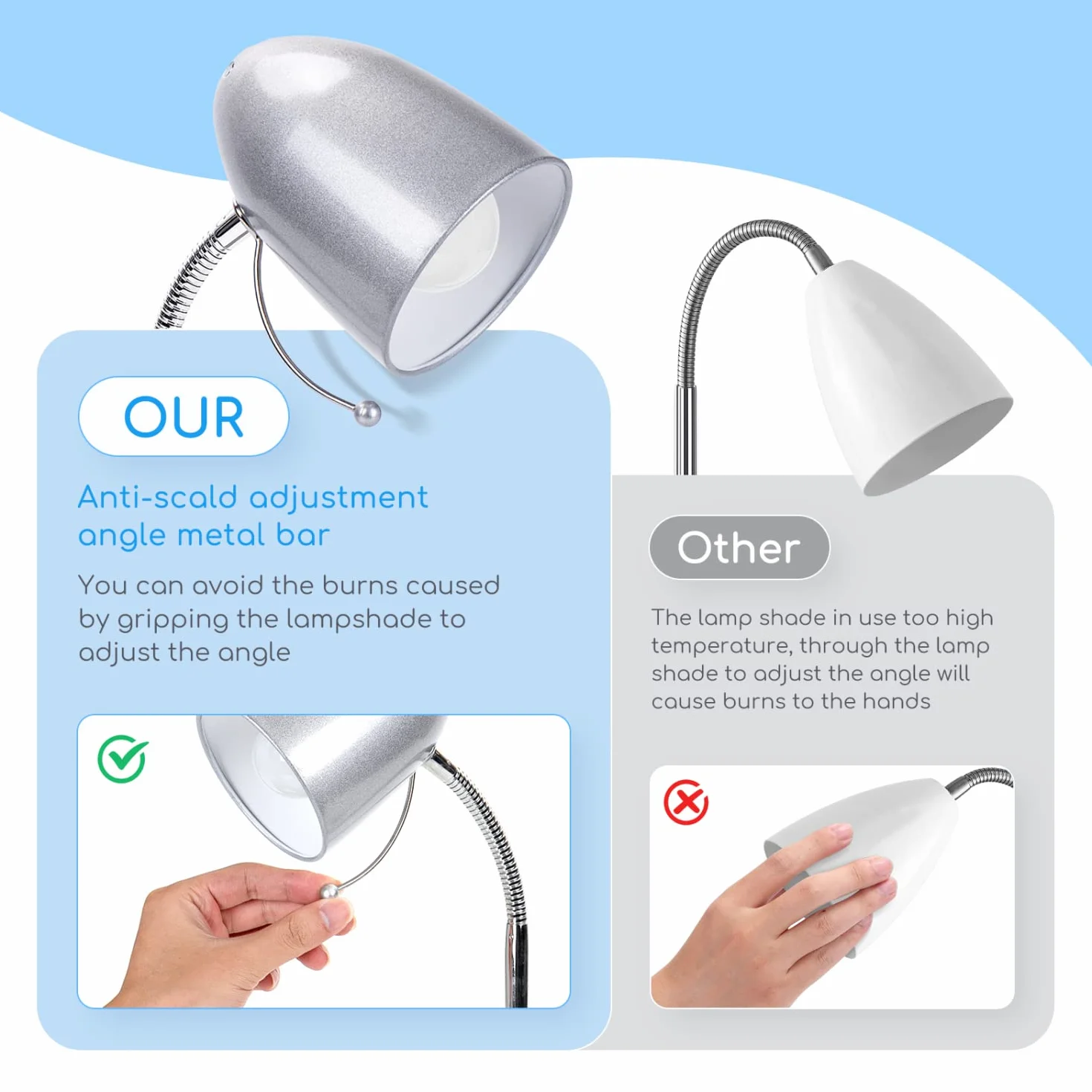 Aigostar Lampada da Lettura con Clip, Lampada da Scrivania Vintage con Clip, Lampadina Non Inclusa, Compatibile con Lampadine Modello E27, con Cavo da 153 cm, Argento