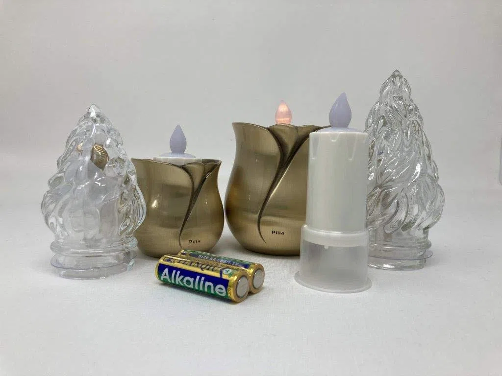 Pilla | Fiamma in vetro trasparente di ricambio per lampade votive da cimitero | Altezza 9 cm, Innesto Diametro 4 cm (Small)