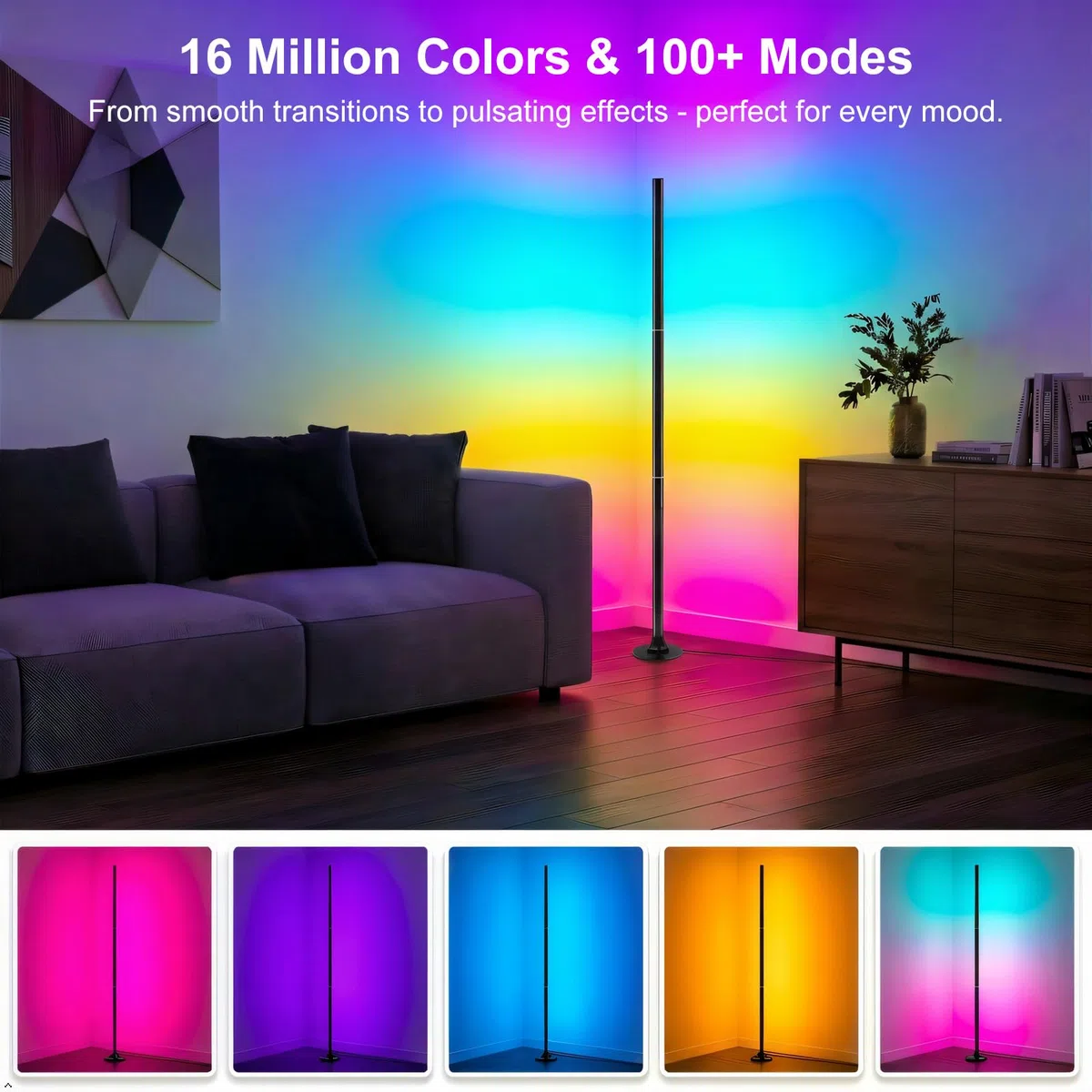 Lampada da Terra RGB per Soggiorno 120 cm,Luce ad Angolo Dimmerabile con app Intelligente e Telecomando,16 Milioni di Colori, Sincronizzazione Musicale,Runzione di Temporizzazione per Camera da Letto