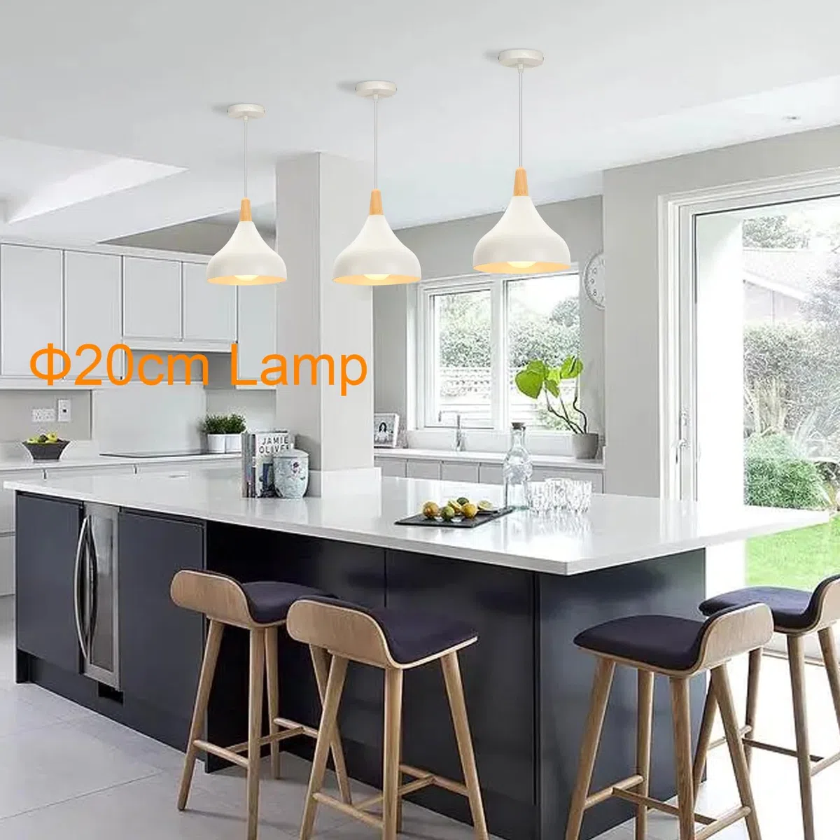 iDEGU 20CM Lampada a Sospensione Retrò LED Lampada a Soffitto in Legna Metallo Moderna Lampadario a Forma di Goccia Stile Scandinavo Plafoniera per Soggiorno Sala da Pranzo Cameretta (Bianco 1 Pezzo)