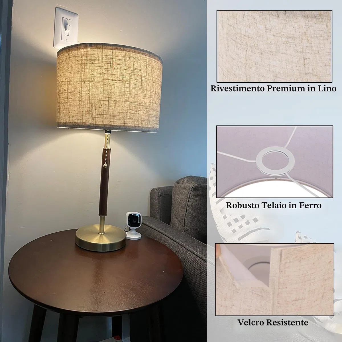 Paralume in Tessuto, Paralume con Adattatore E27 a E14, per Lampada da Tavolo, Lampada da Comodino e Lampada da Terra, 28cm di Diametro x 22,5cm di Altezza, Set da 2
