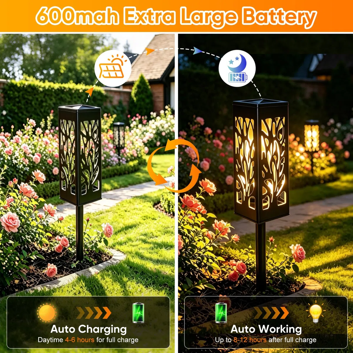 Caldarax 6 Pezzi Luci da Esterno Giardino Solari, Lanterna Solari da Esterno, Bianco Caldo, IP44 Impermeabie, Lampade Solare da Esterno per Sentieri, Giardini, Vialetto, Terrazza Decorazione