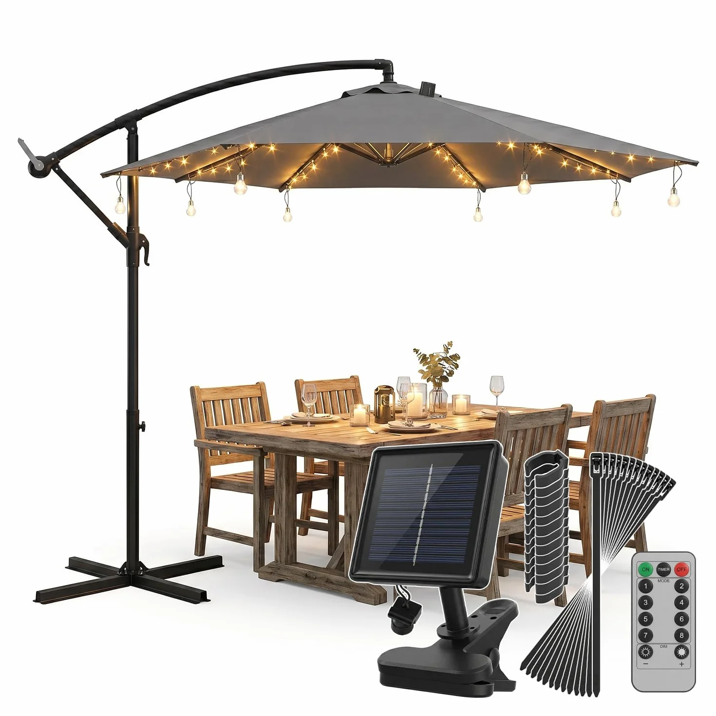 Sekey Luci per Ombrellone da Esterno Solare con 136 LED & 8 Lampadine, Catena di Luci per Ombrellone, Valida anche per Ombrellone Decentrato, 8 Modi + Telecomando, per Terrazzo Spiaggia