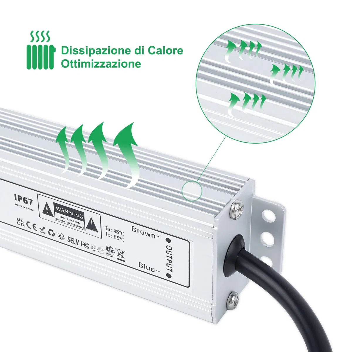 REYLAX Trasformatore LED 24V 60W Alimentatore 2.5A Impermeabile IP67 Driver LED AC 100-260V a DC 24V Trasformatori da Esterno Adattatore Led a Tensione Costante Power Supply Bassa Tensione