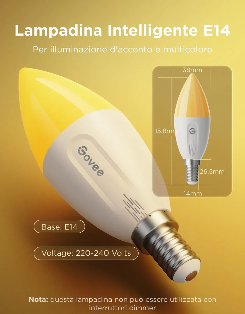 Govee E14 Lampadina Intelligente RGBWW, Compatibile con Matter e Google Assistant, 450LM, Controllo di Gruppo, 4.8W, fai da te, 16 Milioni di Colori, 54 Scene, Set di 2