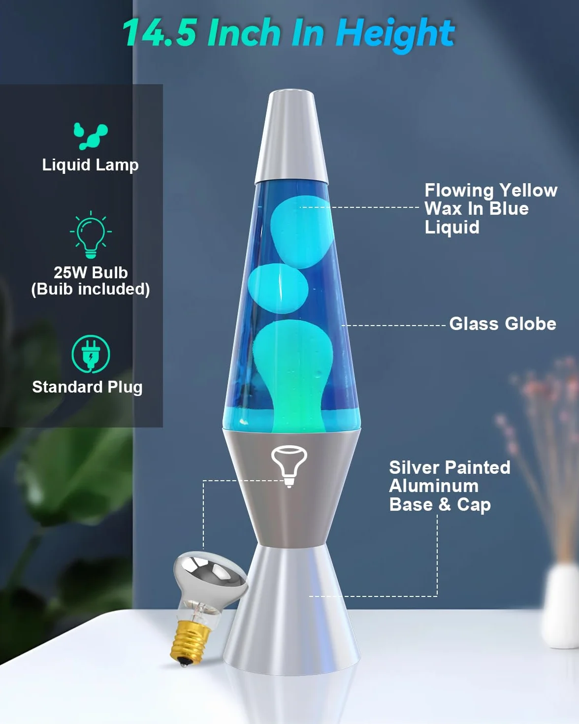 AONESY Lampada da lavaggio 37cm luce d'acqua blu bianco cera Lampada da lavaggio Bambini Luce notturna Luce colorata Regalo di Natale Compleanno