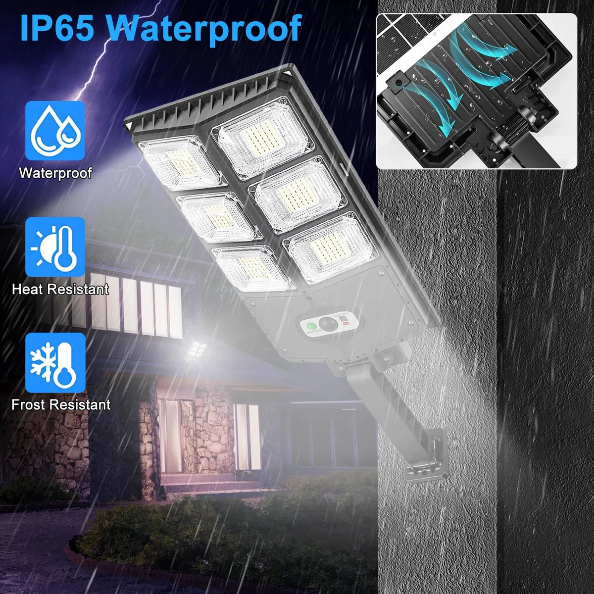 Lampione Solare Led Esterno 252 LED 150W Luci Faro Led Esterno con Pannello Solare e Sensore di Movimento, IP65 Impermeabile Lampada Lampione da Giardino con Telecomando per Strada Garage